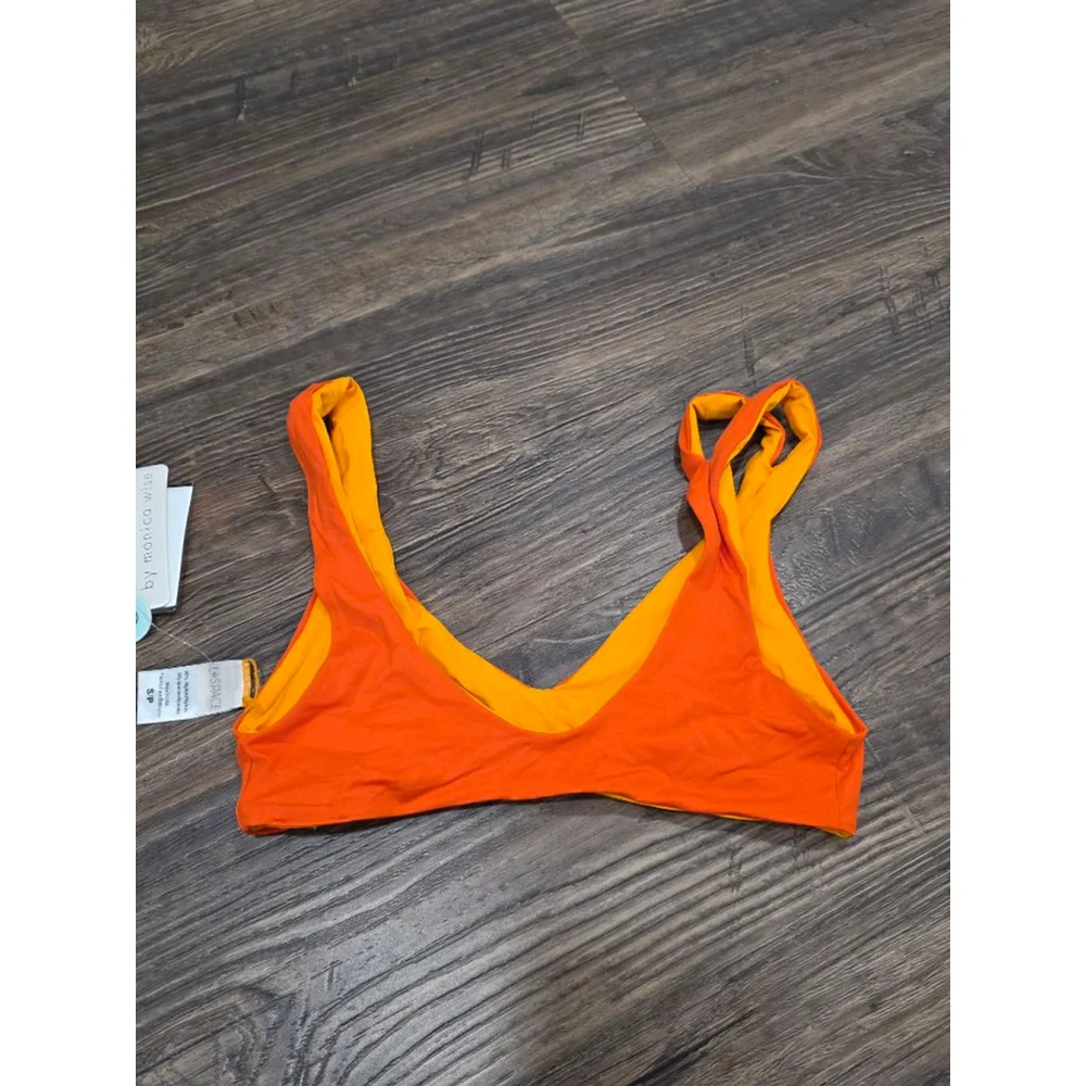L*Space One Wave Bikini Top Small D/DD Reversible Orange Yellow Swim Top NWT